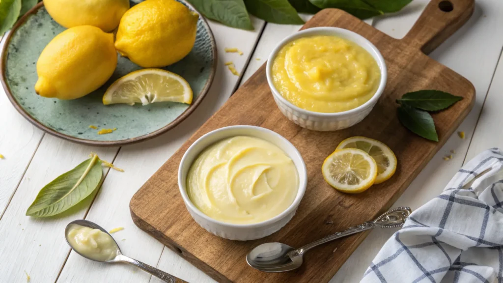 Lemon cream and lemon meringue desserts compared side by side.