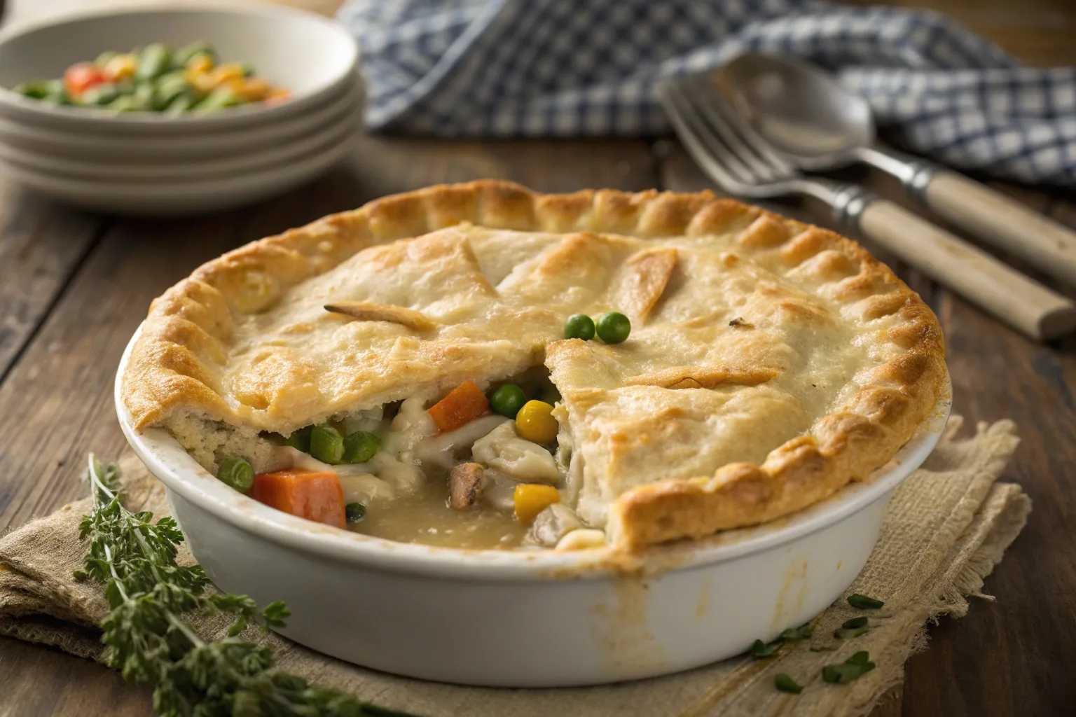 Easy chicken pot pie with cream of chicken soup, golden crust with chicken and vegetables.