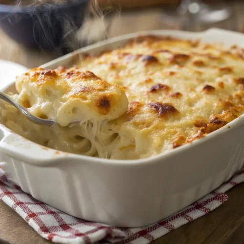 Tini’s mac and cheese recipe – creamy, baked mac and cheese with a golden, bubbly crust.