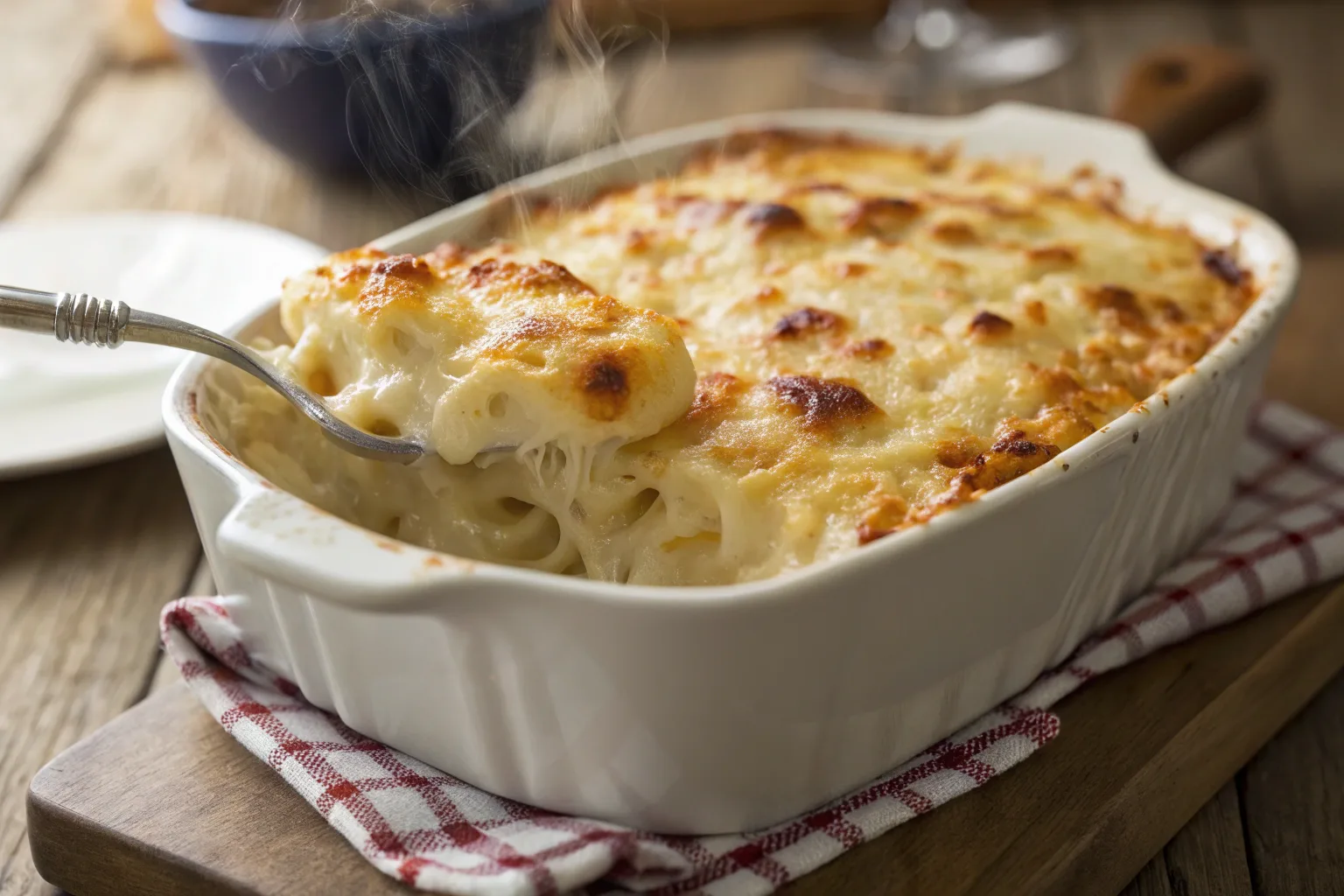 Tini’s mac and cheese recipe – creamy, baked mac and cheese with a golden, bubbly crust.
