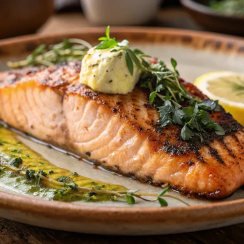 Best salmon steak recipe with crispy skin and lemon butter