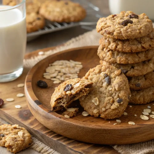 Freshly baked Quaker oatmeal cookies with a chewy texture and golden-brown color.