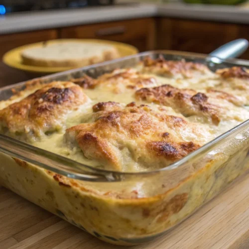 Baked Forgotten Chicken Recipe in a casserole dish