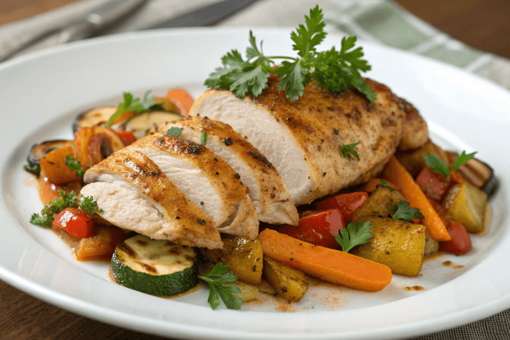 Seasoned chicken and rice ready to bake in the oven for a delicious meal.