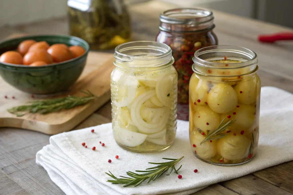 Boiled onions in storage jars – Onion Boil Recipe