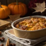 Freshly baked pumpkin dump cake recipe with golden crust