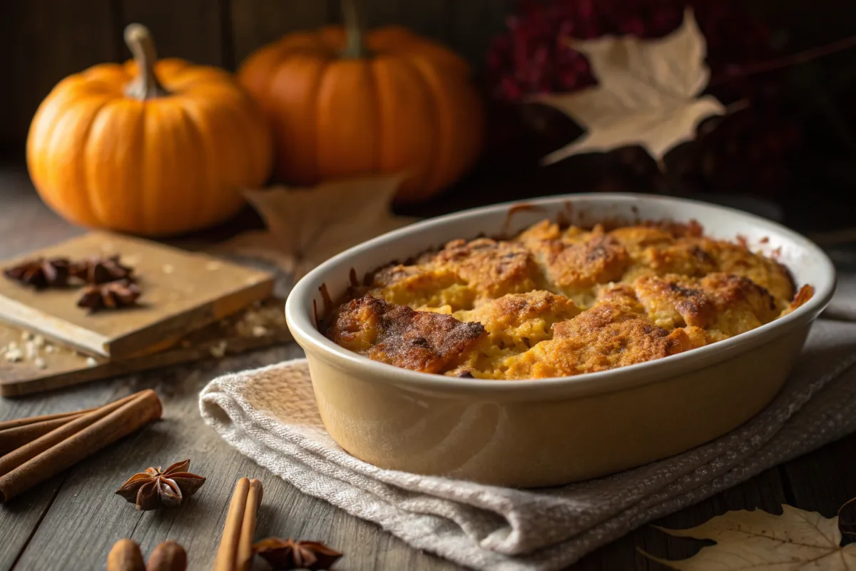 Freshly baked pumpkin dump cake recipe with golden crust