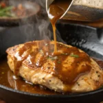 Golden-brown pan-seared chicken with rich homemade gravy.