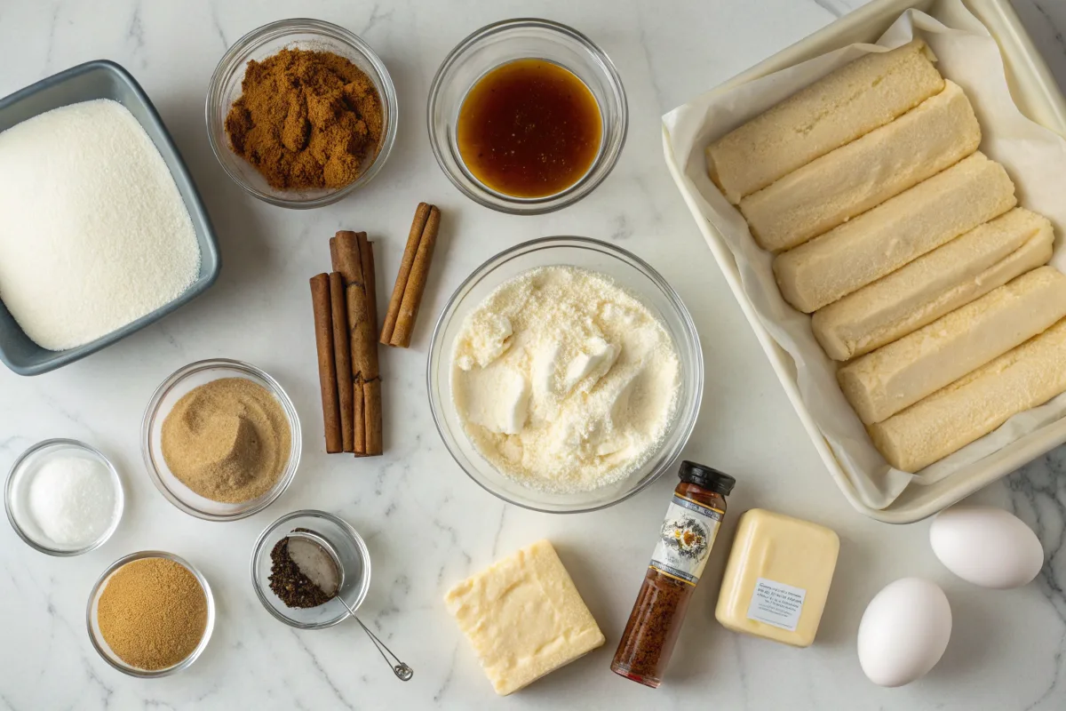 Churro cheesecake ingredients – cream cheese, cinnamon, sugar, and crescent roll dough.