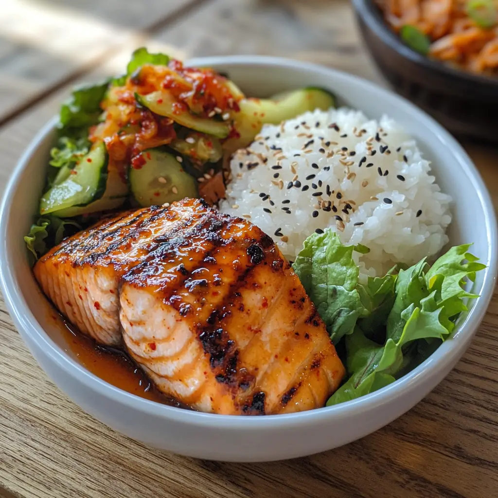 Healthy cucumber kimchi meal plate