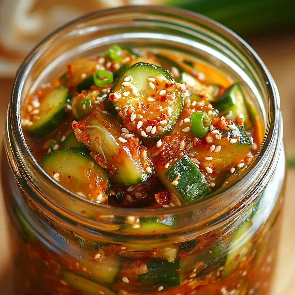 Cucumber Kimchi Recipe in a glass jar – spicy and fresh Korean side dish
