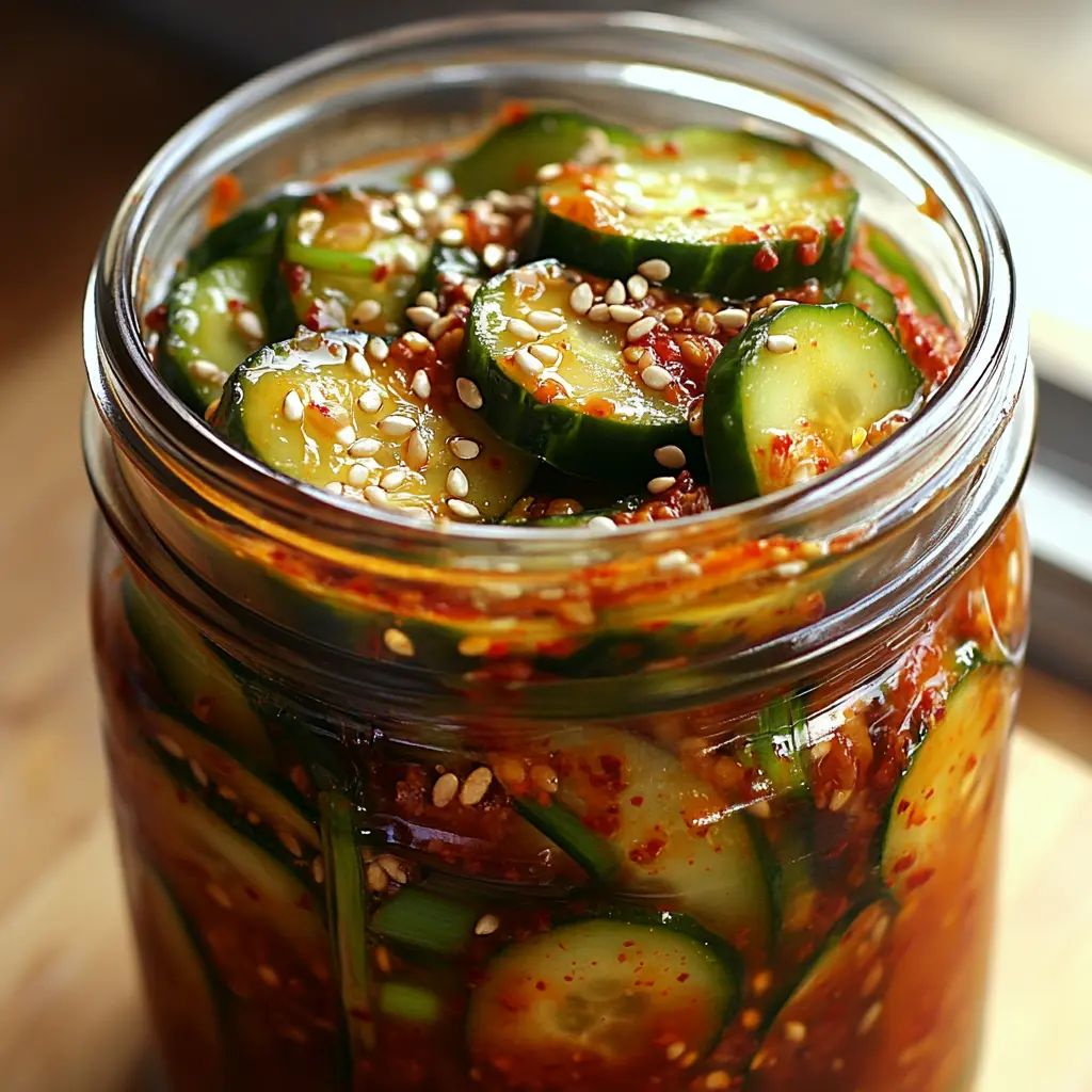 Cucumber Kimchi Recipe in a glass jar – spicy and fresh
