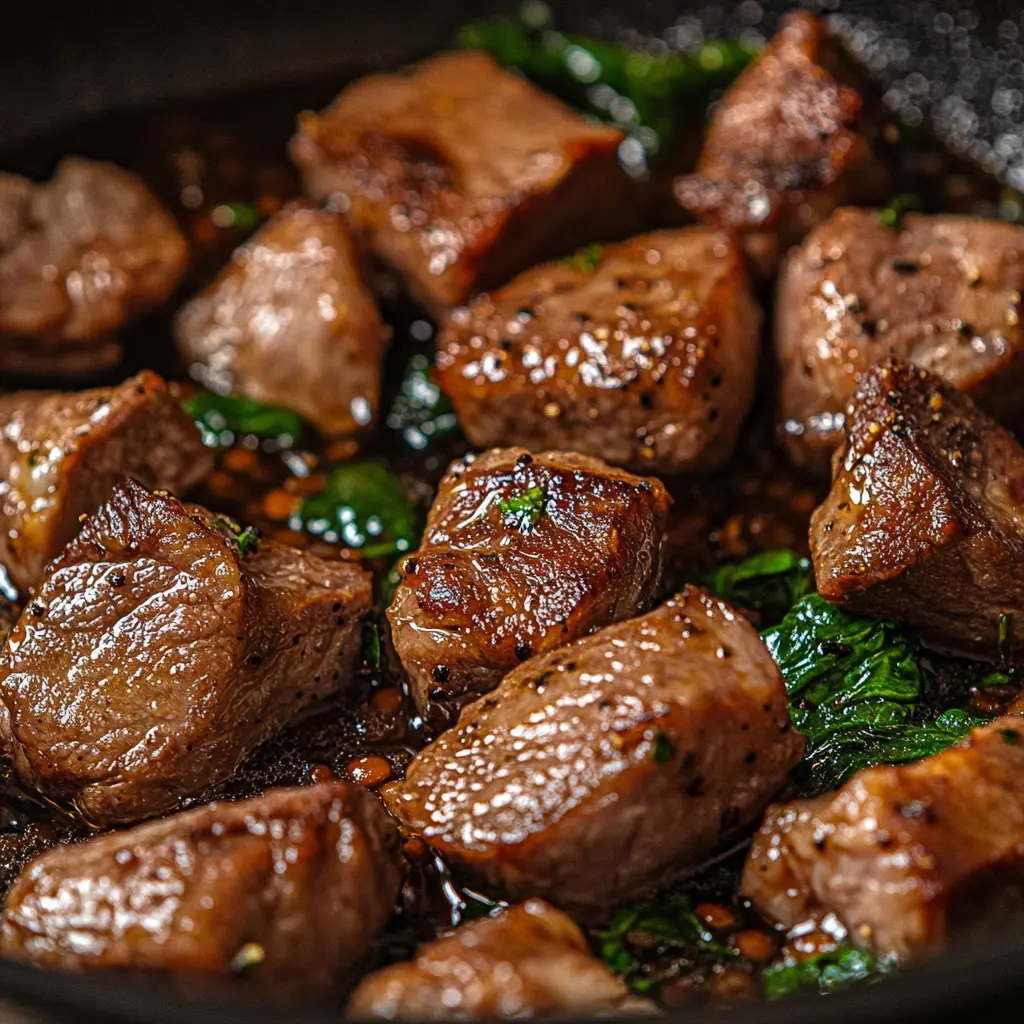 Searing lamb for lamb lentils rice spinach