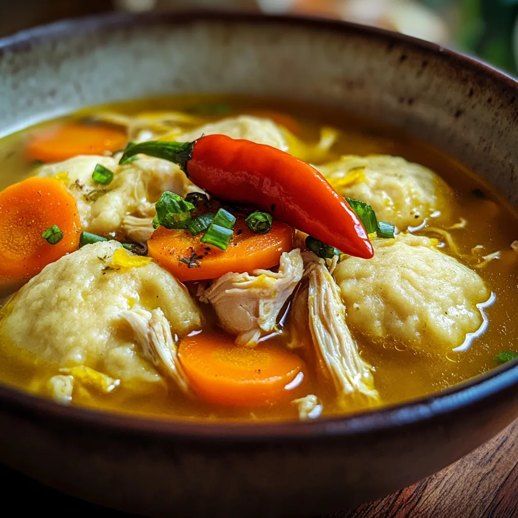 Jamaican chicken soup recipe with golden pumpkin broth and spinners dumplings