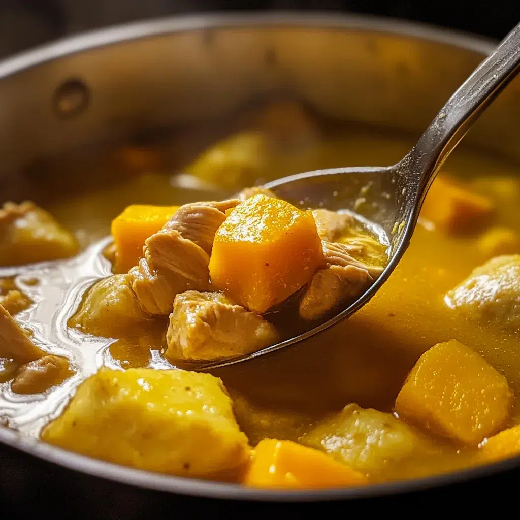 Jamaican chicken soup recipe simmering in pot