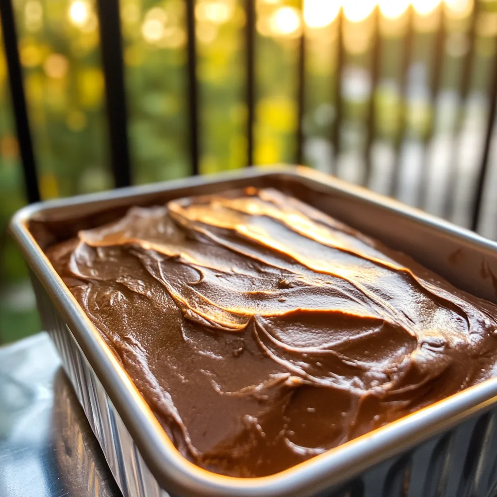 Chocolate pound cake recipe batter in loaf pan ready to bake