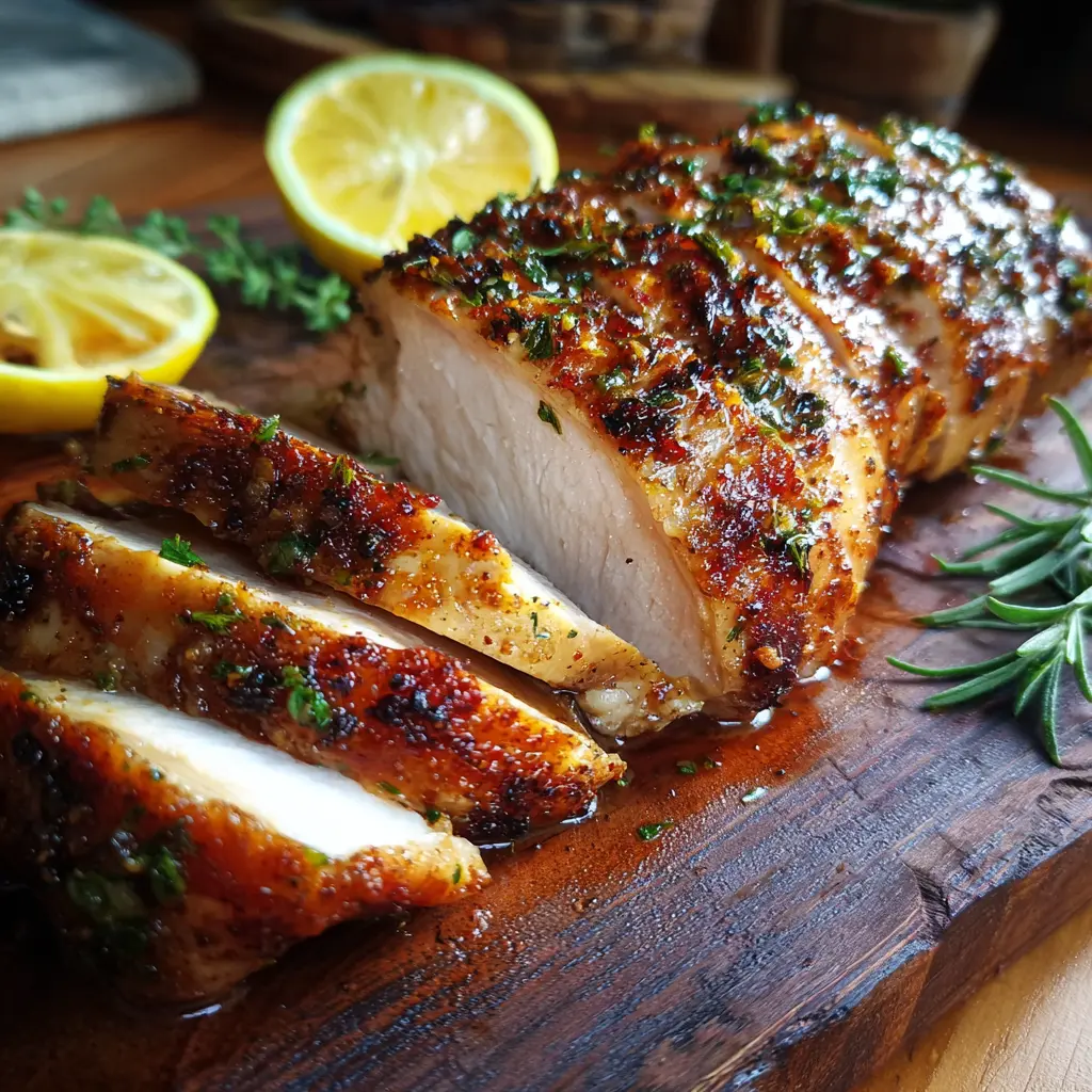 Creole Butter Turkey Breast Recipe with crispy skin and juicy slices