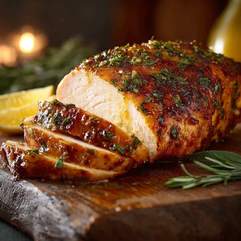 Creole Butter Turkey Breast Recipe with golden crispy skin and juicy slices
