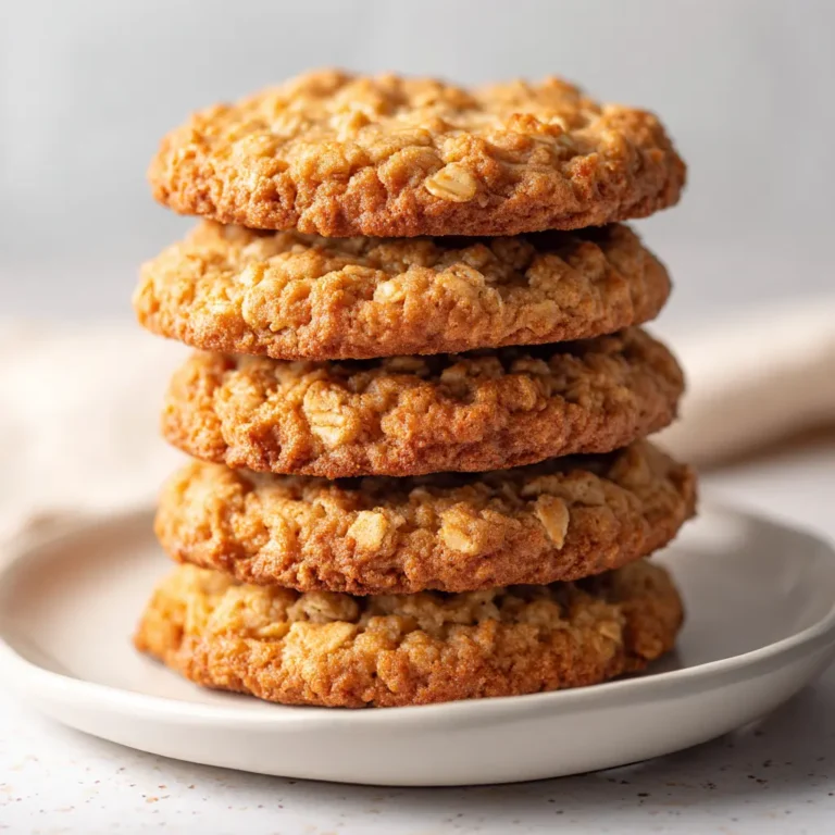 Chewy oatmeal cookies stacked fresh from the oven