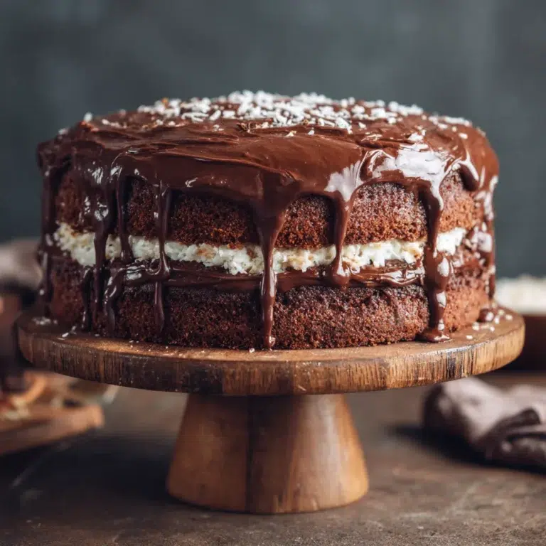 Mounds Cake Recipe with chocolate layers and coconut filling