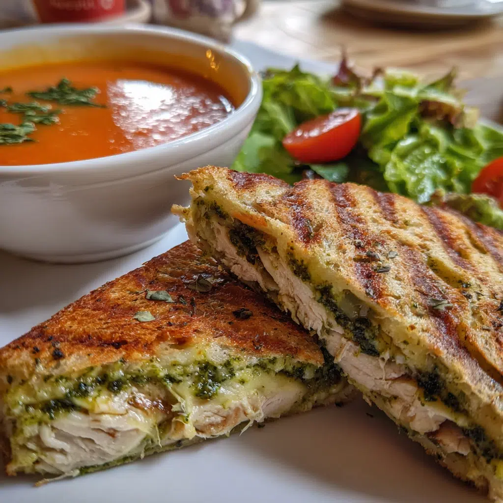 chicken-pesto-panini-served chicken pesto panini served with soup and salad