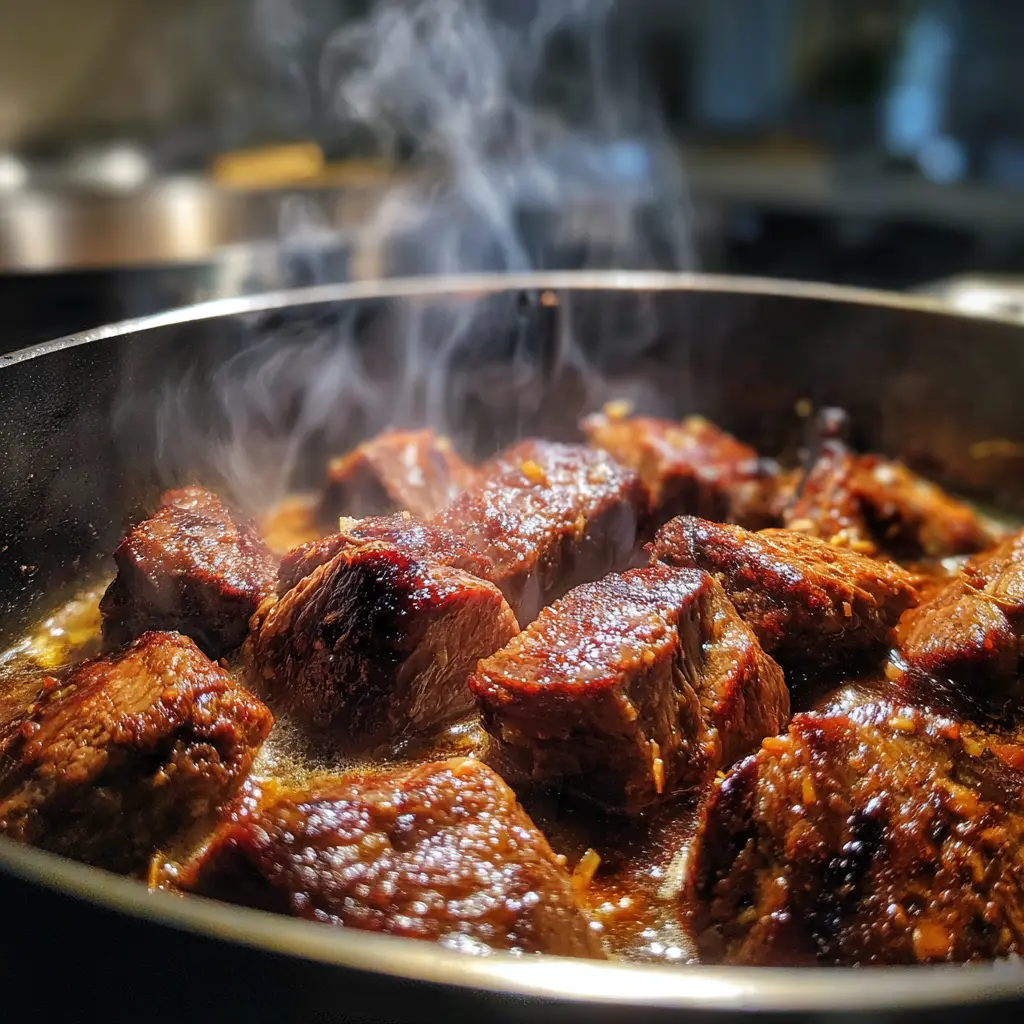 Browning beef chunks for Hawaiian beef stew