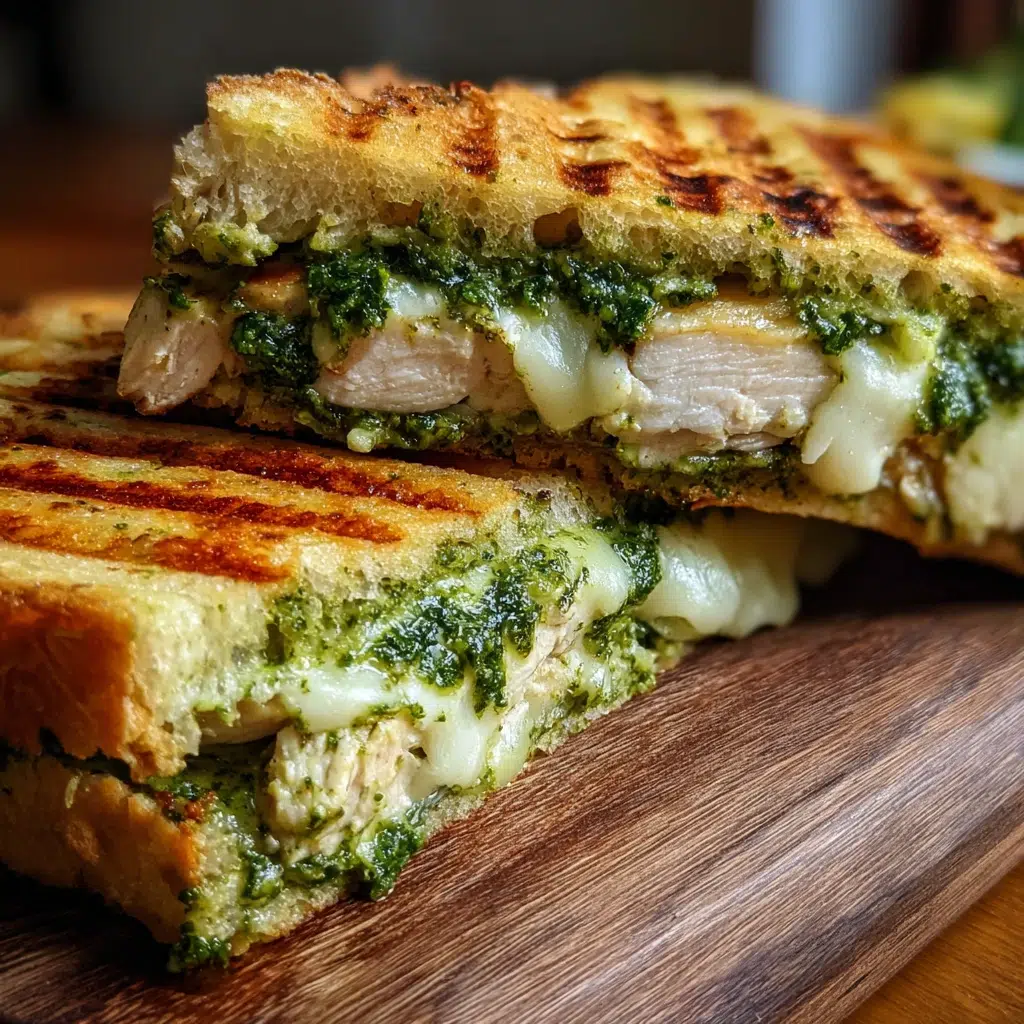 chicken pesto panini with melted cheese and pesto