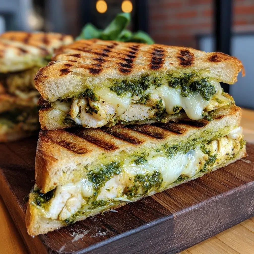 chicken pesto panini with melted cheese and pesto