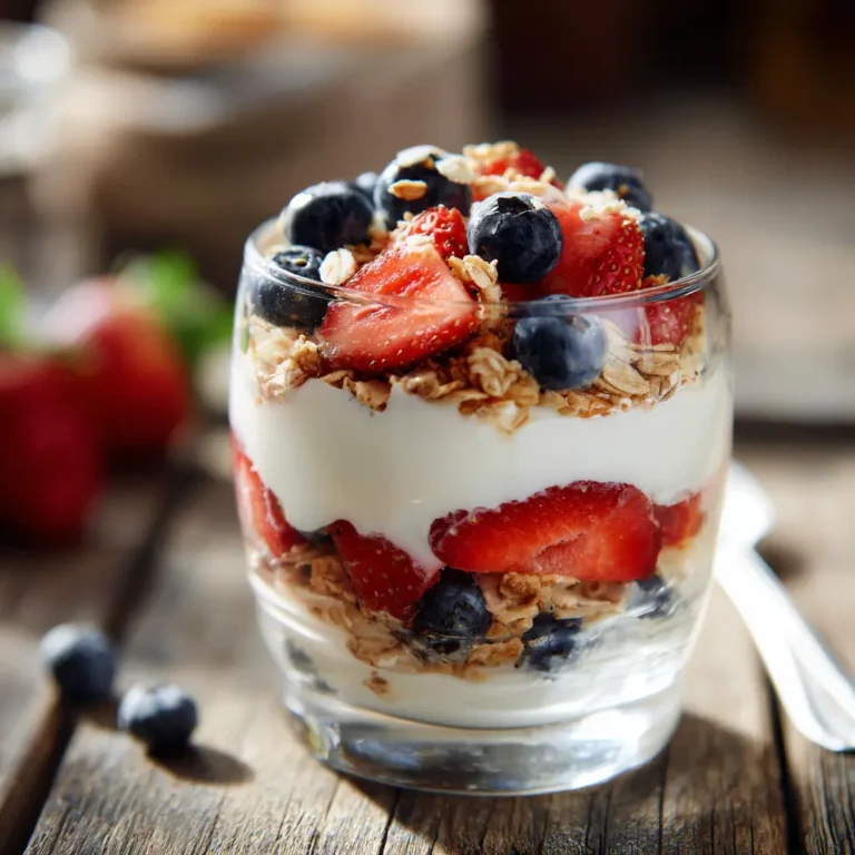 greek yogurt parfait layered with fruits and granola