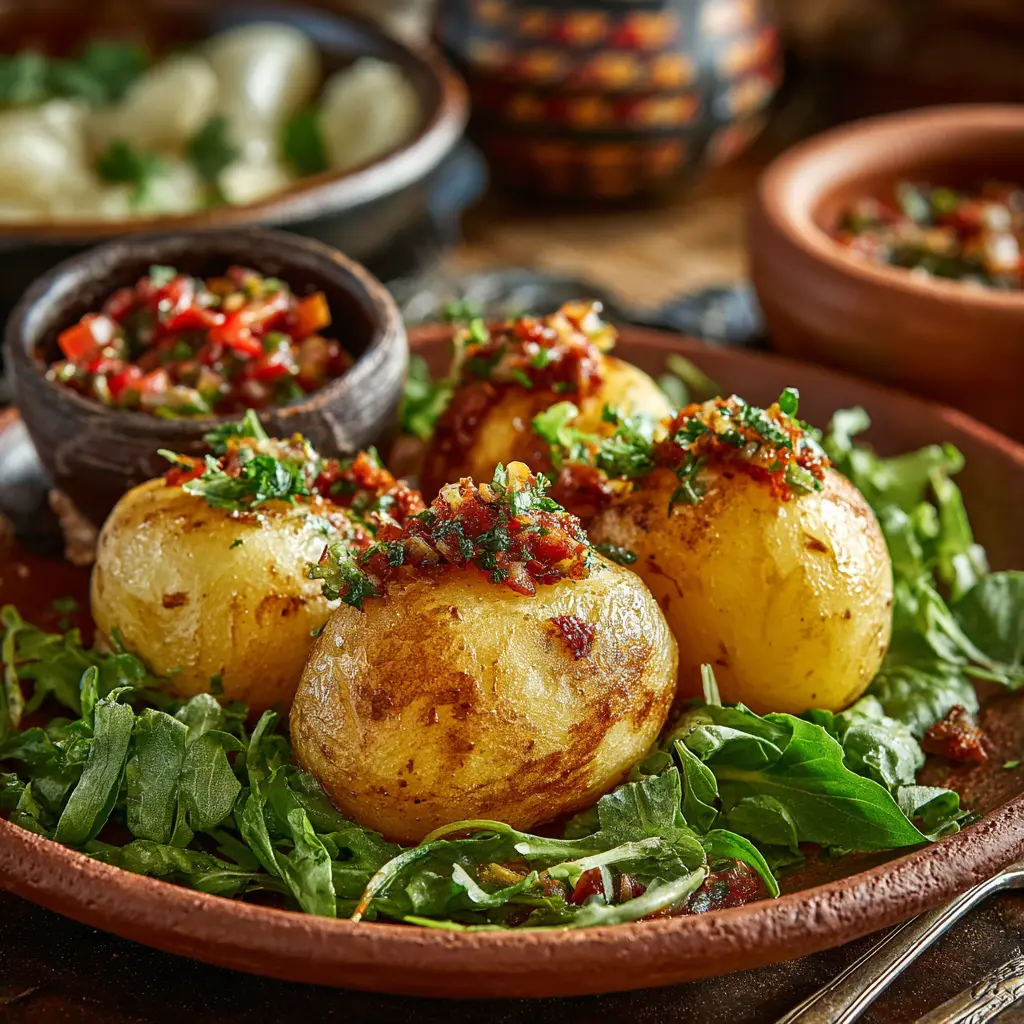 serving-papas-rellenas-chilean-style Papas rellenas recipe Chilean style with salad and salsa