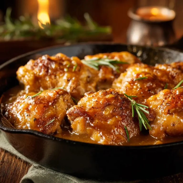 Chicken and Gravy Recipe in a skillet with rich homemade gravy