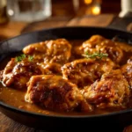 Chicken and Gravy Recipe in a skillet with rich homemade gravy