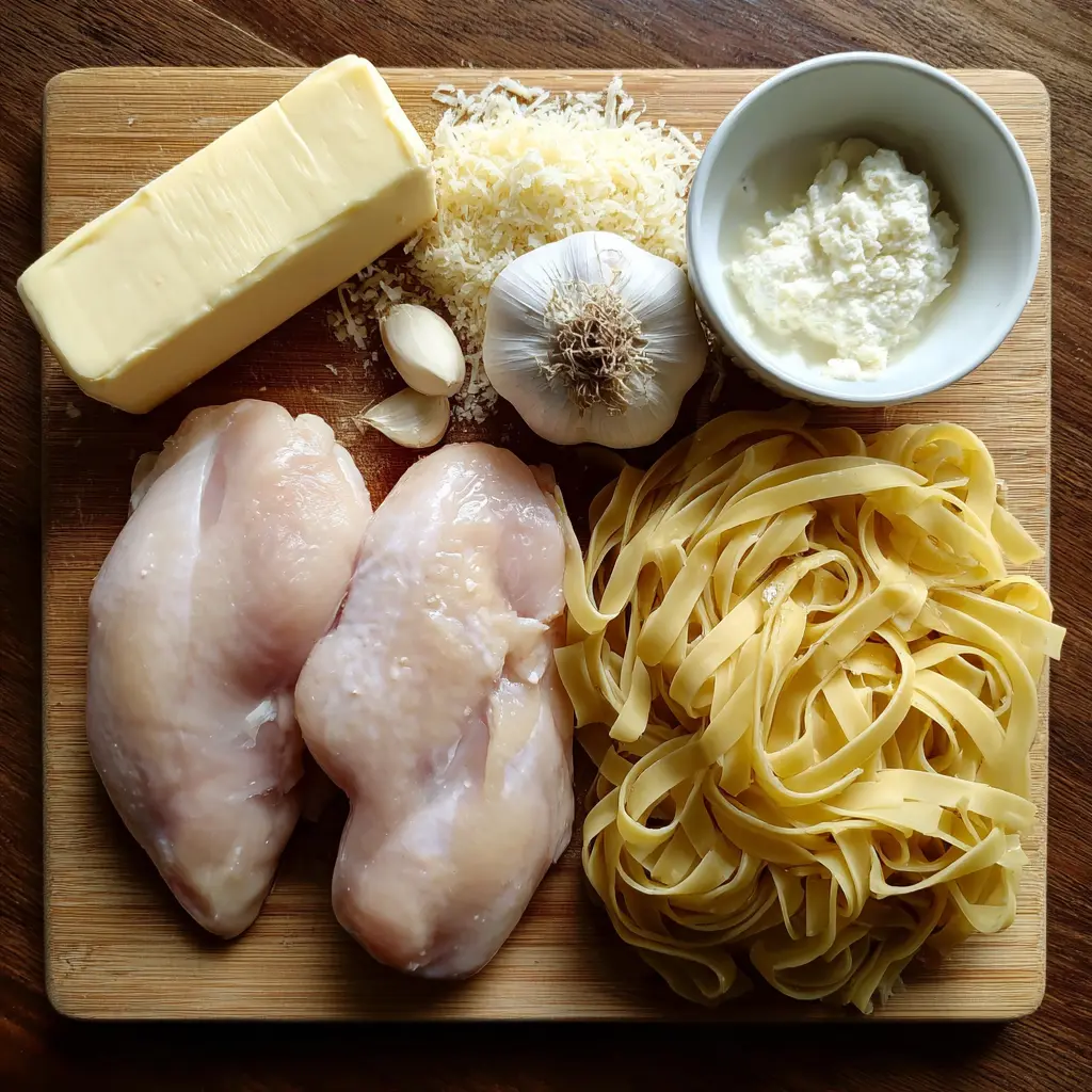 chicken-alfredo-ingredients essential ingredients for an easy chicken Alfredo recipe