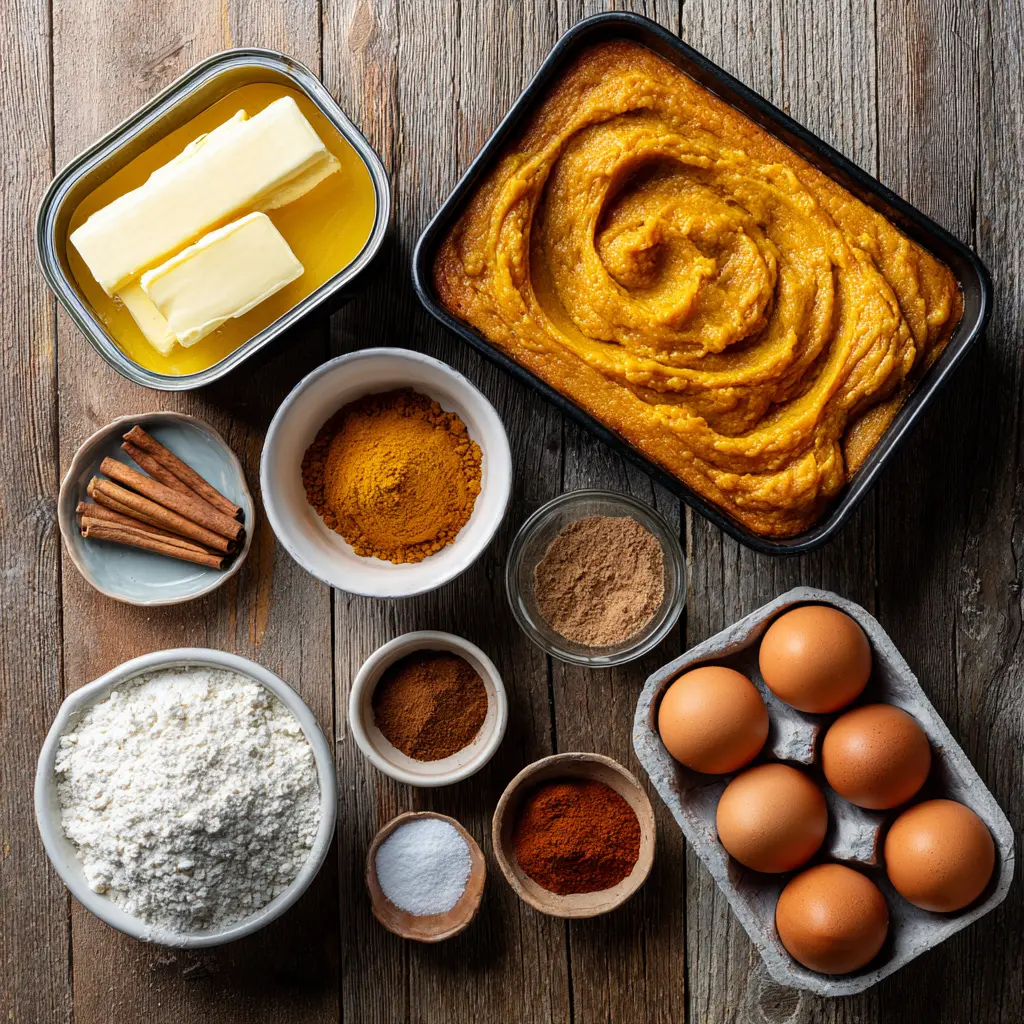 pumpkin-dump-cake-ingredients Pumpkin Dump Cake ingredients on kitchen counter