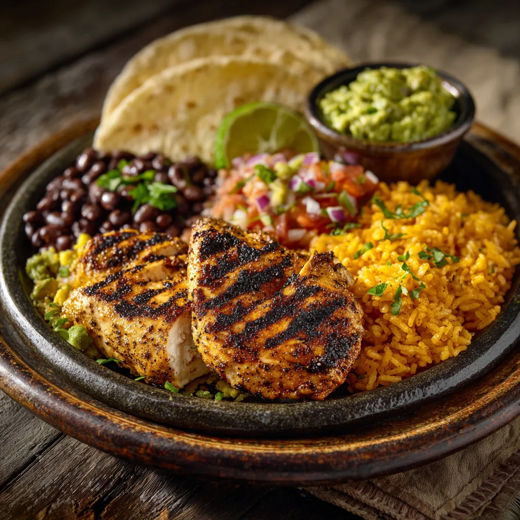 Serving San Antonio grilled Mexican chicken marinade recipe with Tex-Mex sides