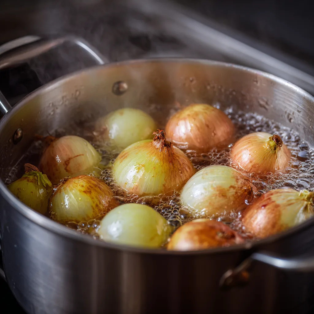 Onion Boil Recipe onions simmering in pot
