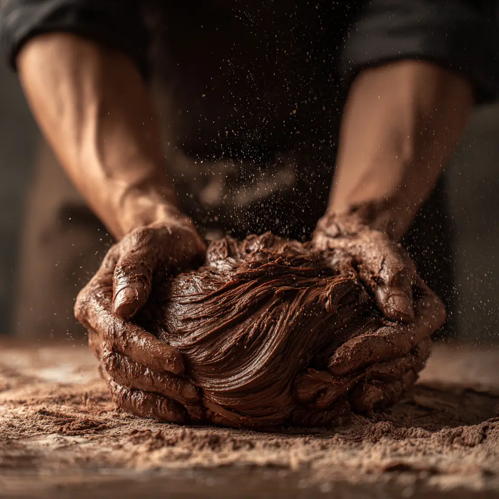 kneading-chocolate-bun-dough Kneading dough for easy chocolate bun recipe